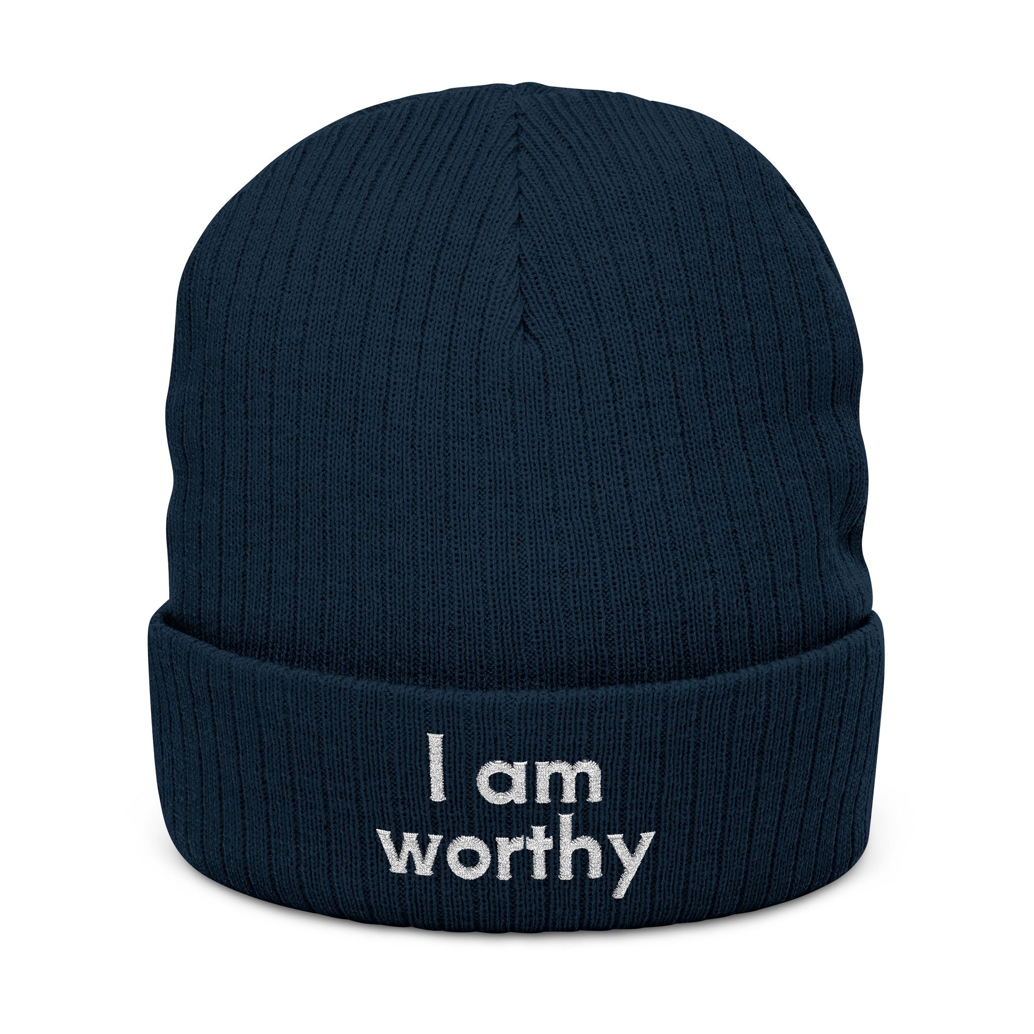 I Am Worthy Embroidered Ribbed Knit Beanie