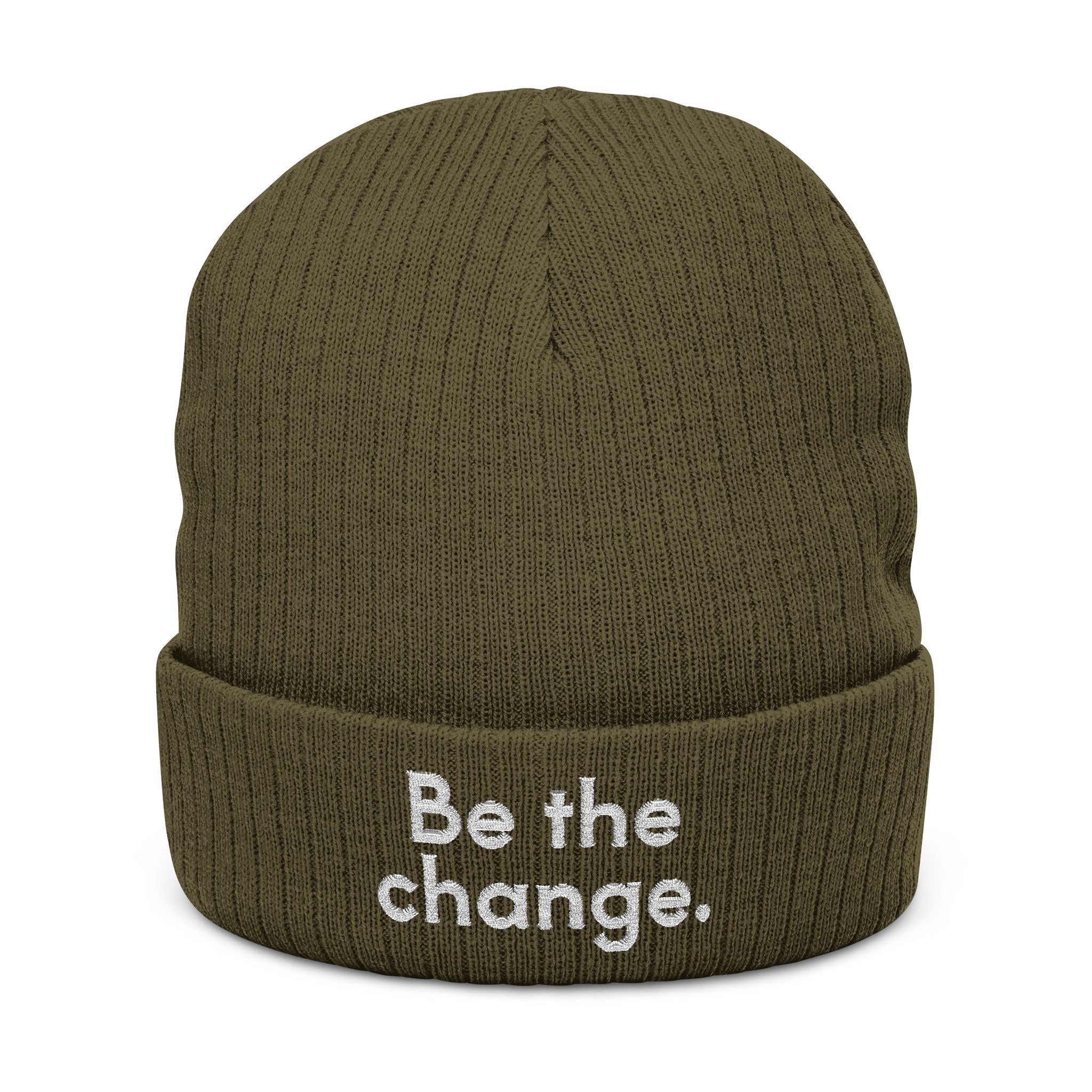 Be The Change Embroidered Ribbed Knit Beanie
