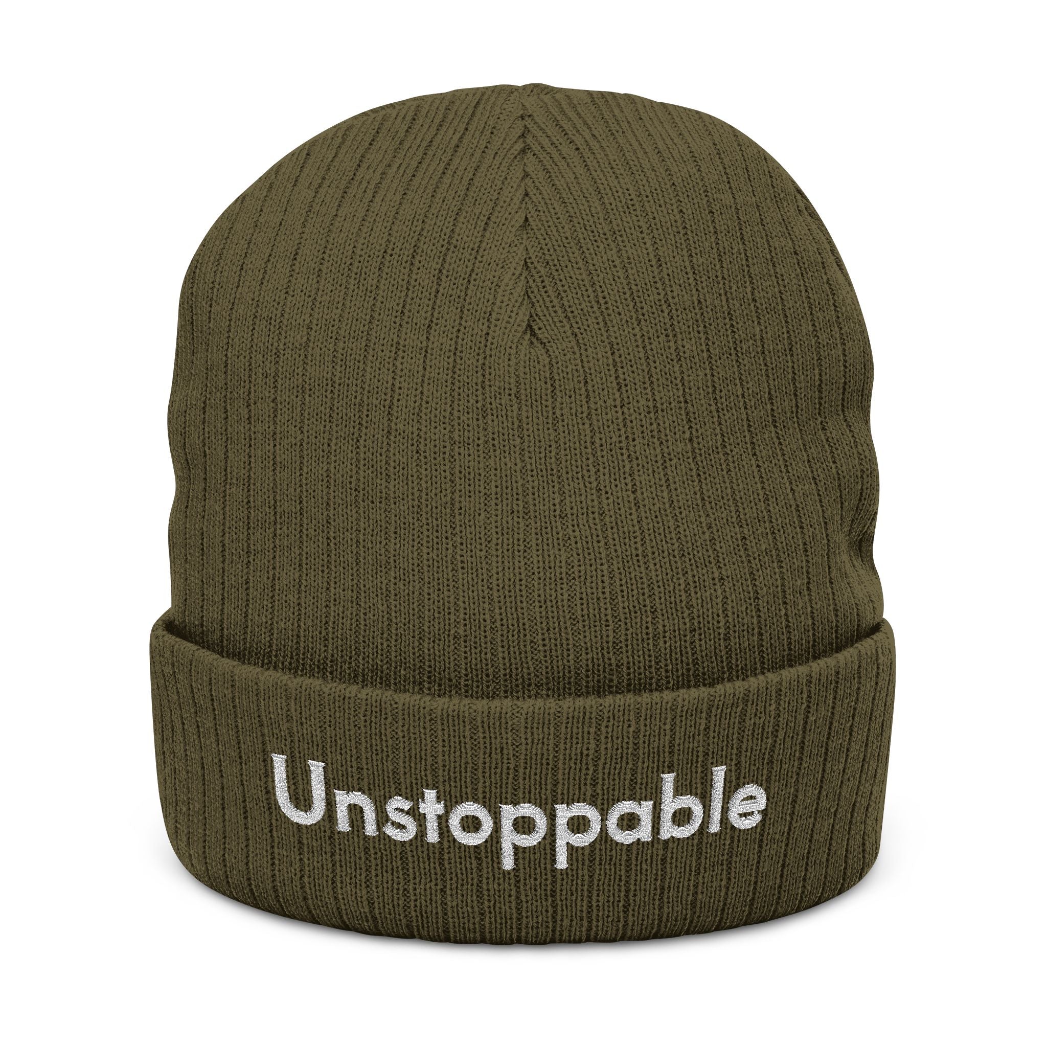Unstoppable Embroidered Ribbed Knit Beanie