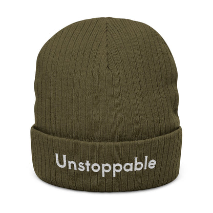 Unstoppable Embroidered Ribbed Knit Beanie