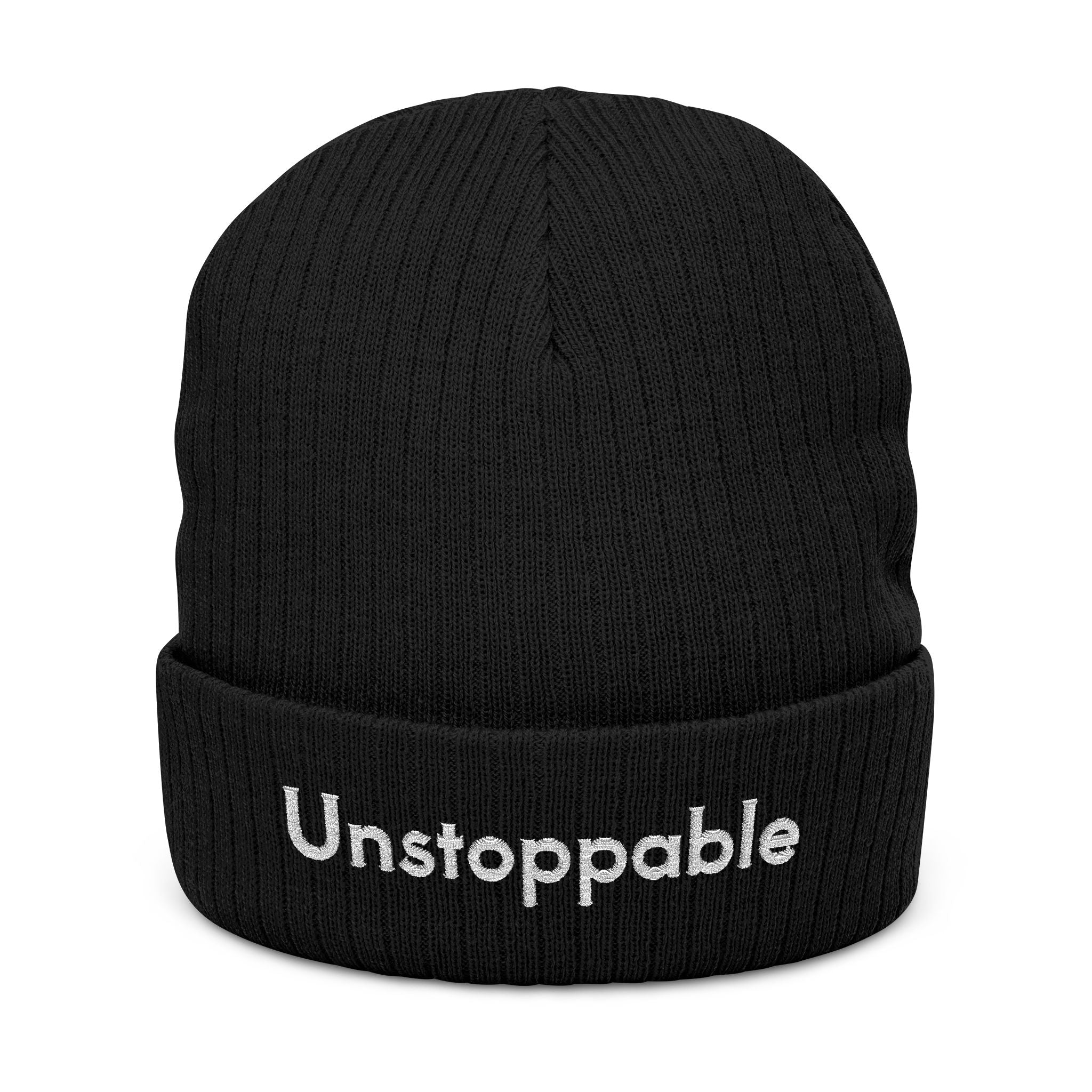 Unstoppable Embroidered Ribbed Knit Beanie