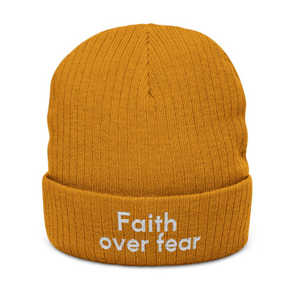Faith Over Fear Embroidered Ribbed Knit Beanie