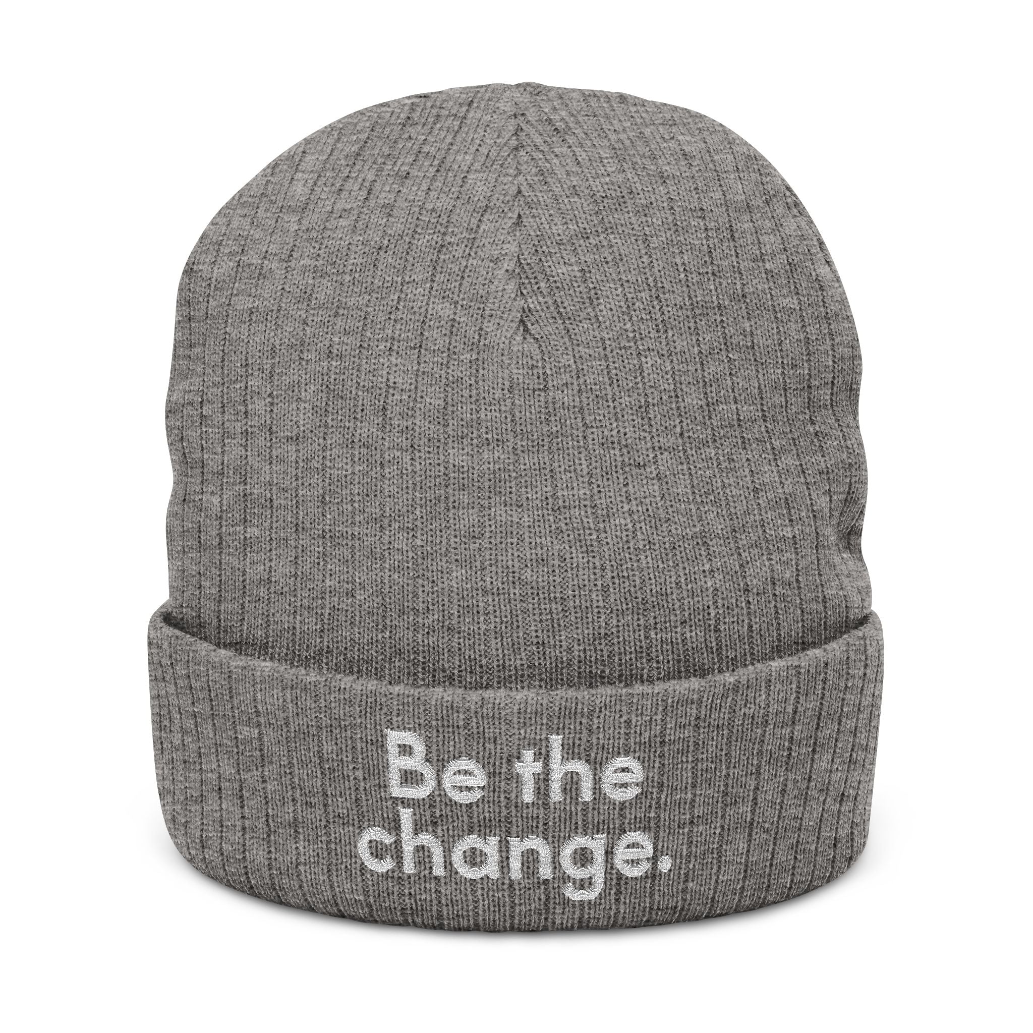 Be The Change Embroidered Ribbed Knit Beanie