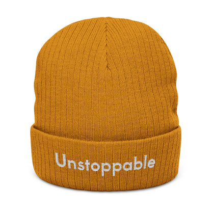 Unstoppable Embroidered Ribbed Knit Beanie