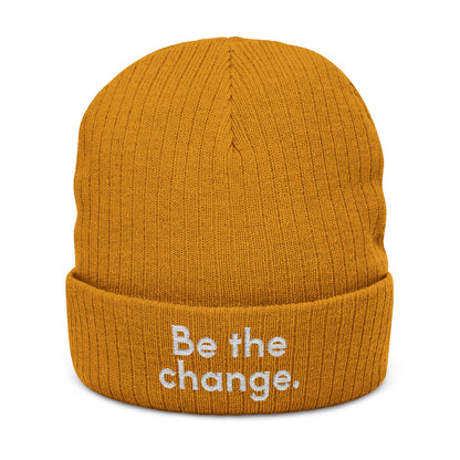 Be The Change Embroidered Ribbed Knit Beanie