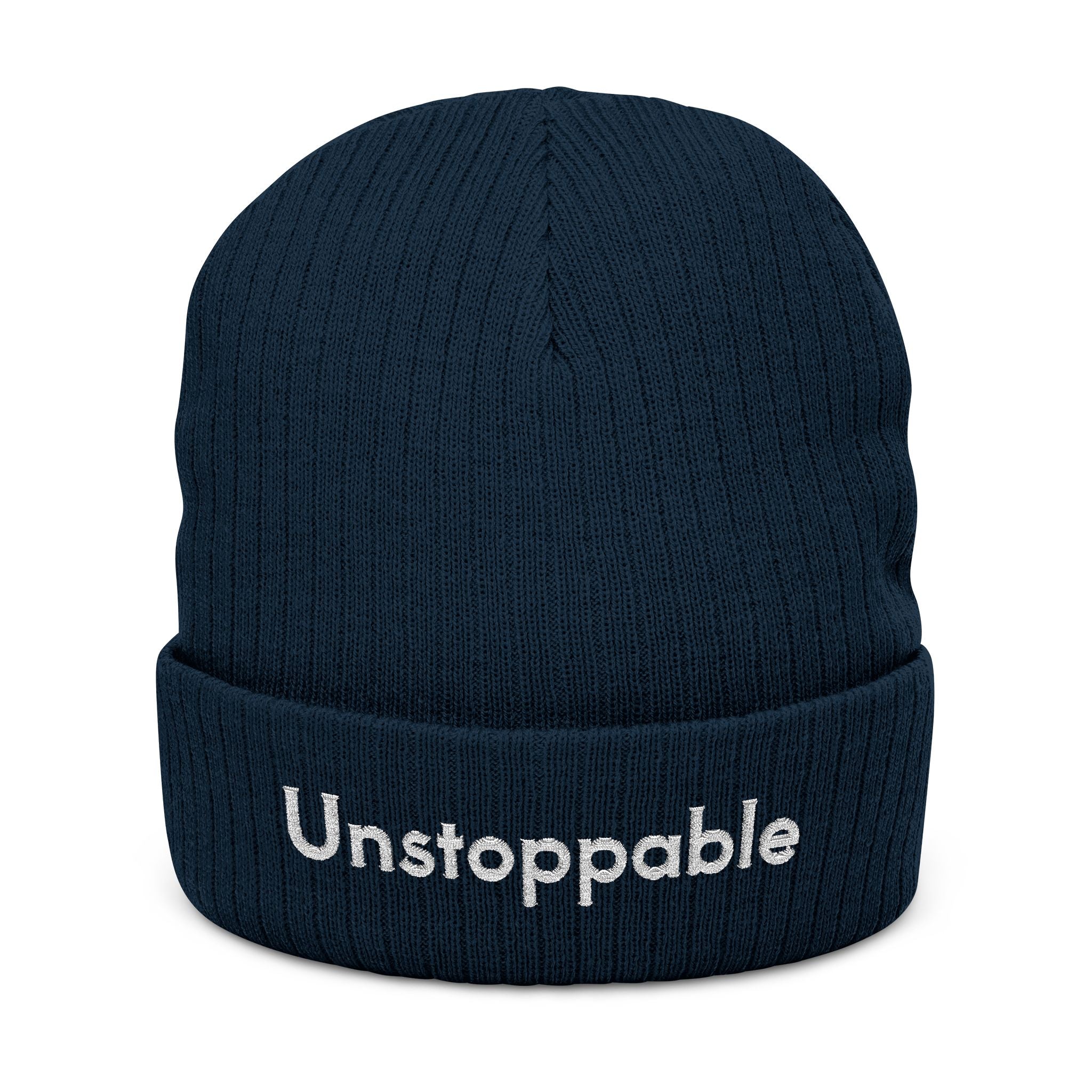 Unstoppable Embroidered Ribbed Knit Beanie