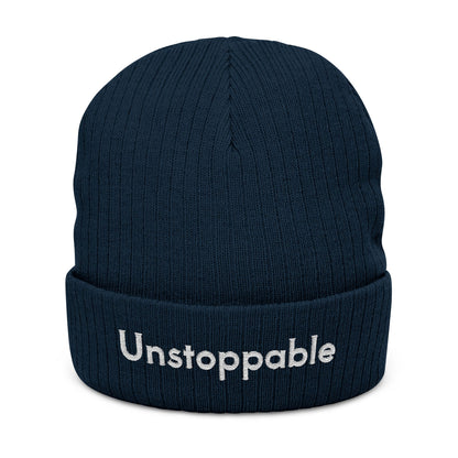 Unstoppable Embroidered Ribbed Knit Beanie