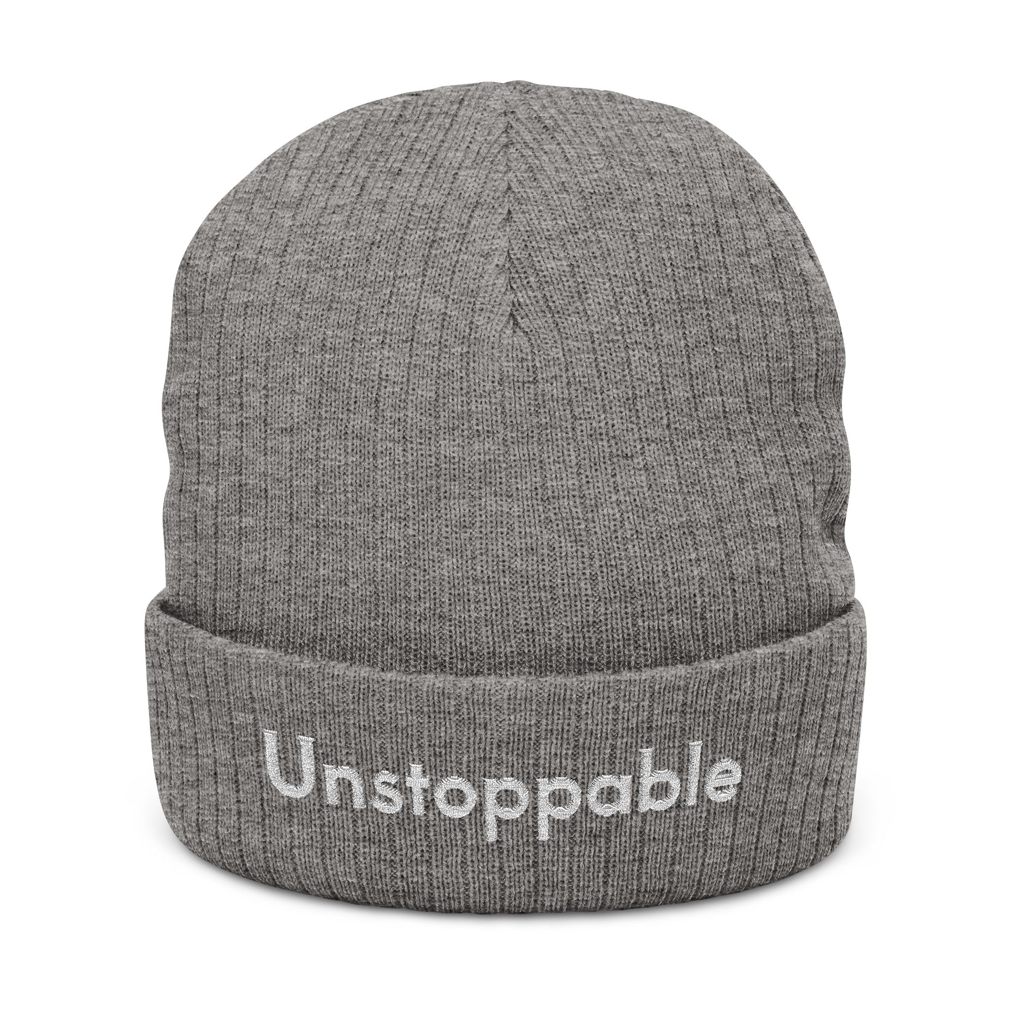 Unstoppable Embroidered Ribbed Knit Beanie