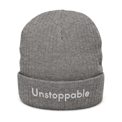 Unstoppable Embroidered Ribbed Knit Beanie
