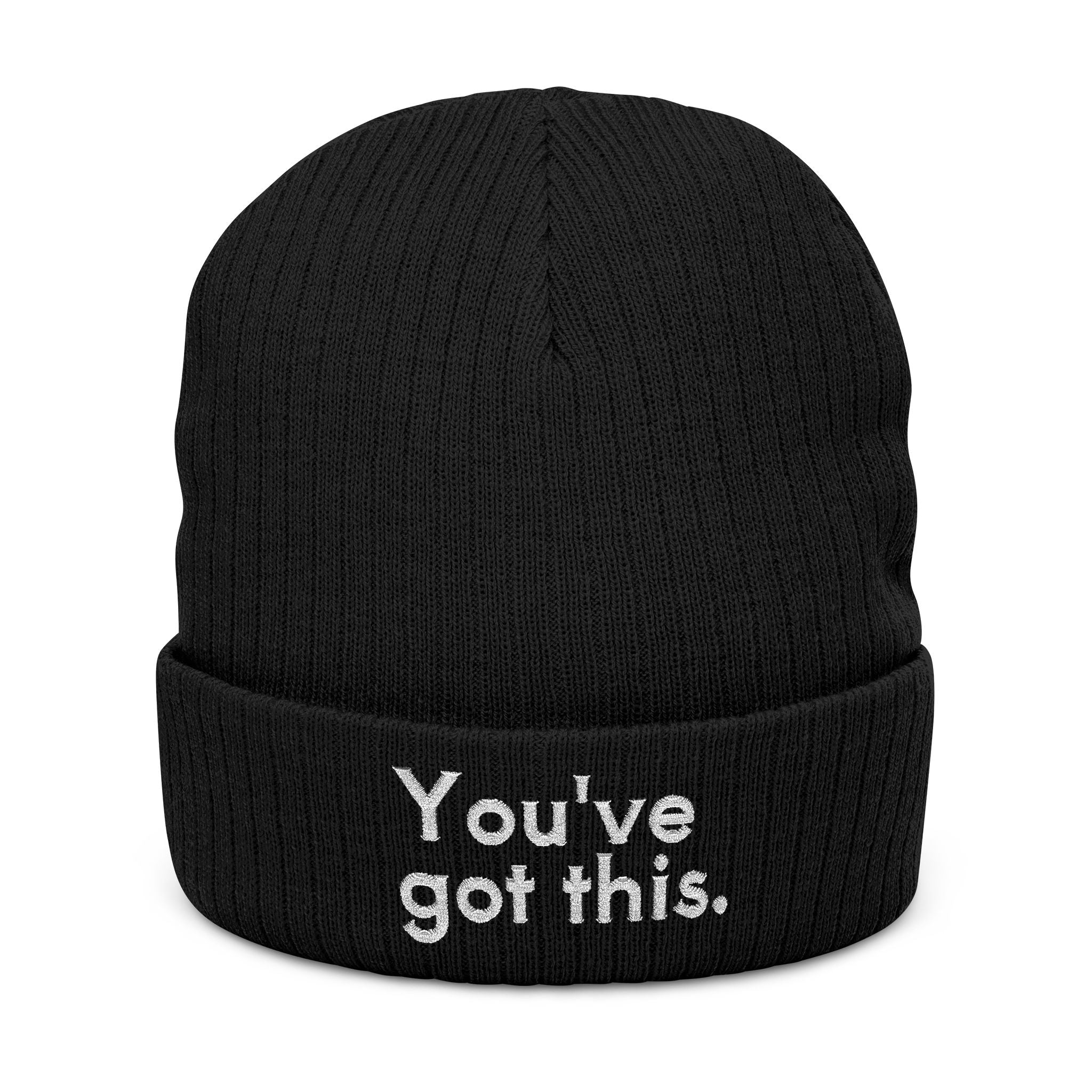 You've Got This Embroidered Ribbed Knit Beanie