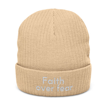 Faith Over Fear Embroidered Ribbed Knit Beanie